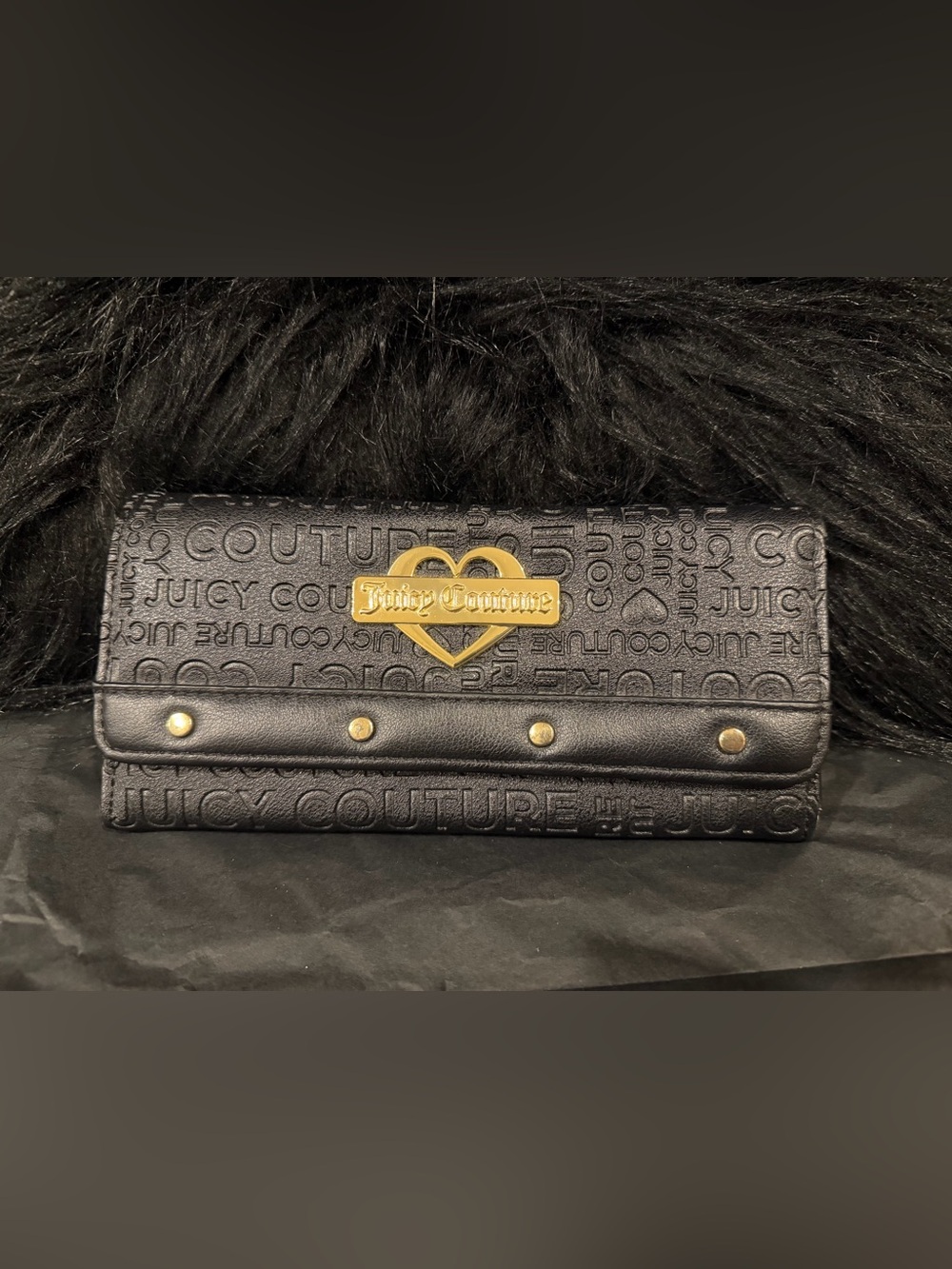 Juicy Couture Black Clutch with Gold Heart Emblem